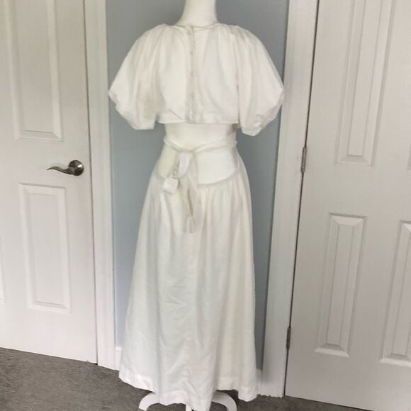 ❤️ Lena White puff Sleeve Open Back Angelcore clean Cut Out Maxi Dress Lined L - Picture 2 of 8